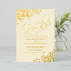 Invitación Con Relieve Metalizado ¡Nos Casamos! Boda Moderna Marfil Crema y Dorado