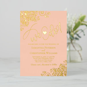 Invitación Con Relieve Metalizado ¡Nos Casamos! Boda Moderna y Bonita en Coral Meloc