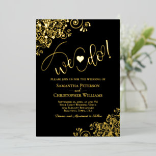 Invitación Con Relieve Metalizado ¡Nos Casamos! Clásico de Boda Moderno y Lindo Negr