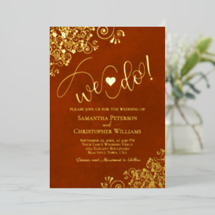 Invitación Con Relieve Metalizado ¡Nos Casamos! Encantadora Boda Moderna Naranja Oxi