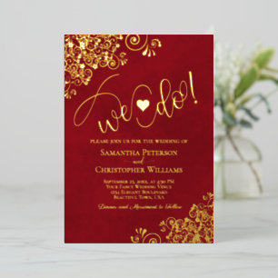 Invitación Con Relieve Metalizado ¡Nos Casamos! Encantadora Boda Moderna Rojo Carmes