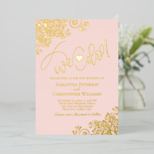 Invitación Con Relieve Metalizado ¡Nos Casamos! Monas Bodas Modernas Rosa y Dorado