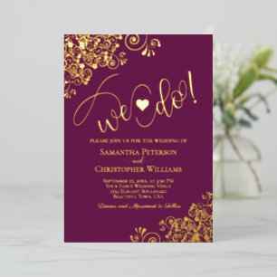 Invitación Con Relieve Metalizado ¡Nos Casamos! Monograma Moderno de Boda Magenta Ci