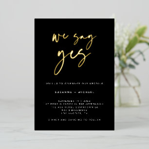 Invitación Con Relieve Metalizado Nosotros decimos sí el oro del Boda de caligrafía