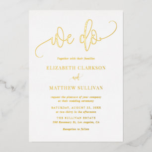 Invitación Con Relieve Metalizado Nosotros hacemos caligrafía moderna foto boda