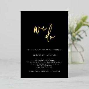 Invitación Con Relieve Metalizado Nosotros hacemos moderna caligrafía negra de boda