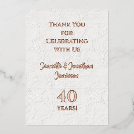 Invitación Con Relieve Metalizado Nota de Agradecimiento para Bodas Aniversario Rosa