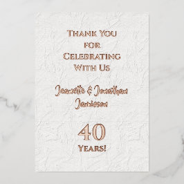 Invitación Con Relieve Metalizado Nota de agradecimiento Rosa Dora Bodas de Aniversa