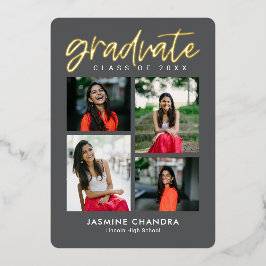 Invitación Con Relieve Metalizado Notablemente Frío Graduación de Hoja Editable Colo