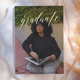 Invitación Con Relieve Metalizado Noteworthy Real Gold Script 2 Foto Graduado