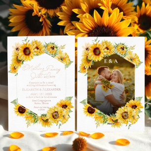 Invitación Con Relieve Metalizado Nothing Fancy Just Love Girasoles Boda Real