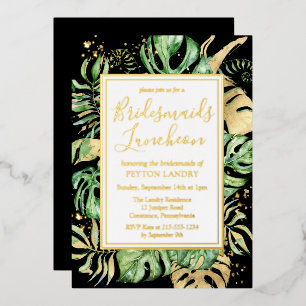 Invitación Con Relieve Metalizado Novedades Tropicales Modernas Luncheon Negro y Oro