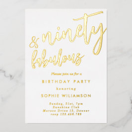 Invitación Con Relieve Metalizado Noventa y fabuloso cumpleaños dorado frustrado