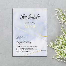 Invitación Con Relieve Metalizado Novia en la nube 9 Pastel Blue Gold Bridal Shower