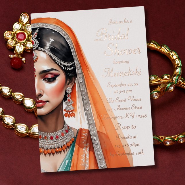 Invitación Con Relieve Metalizado Novia en Lehenga Choli (Subido por el creador)