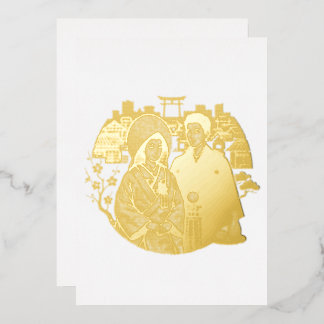Invitación Con Relieve Metalizado Novia y novio de boda shinto japonesa