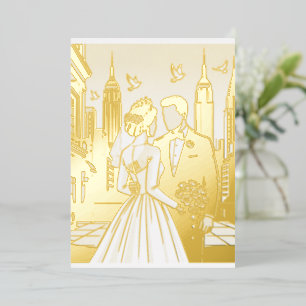 Invitación Con Relieve Metalizado Novia y novio de la ciudad de Nueva York