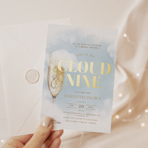 Invitación Con Relieve Metalizado Nube Nueve Elegante Despedida de Soltera
