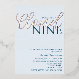 Invitación Con Relieve Metalizado Nube Nueve Minimalista Rosa Dorado para Despedida