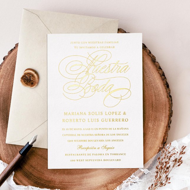 Invitación Con Relieve Metalizado Nuestra Boda Gold (Subido por el creador)