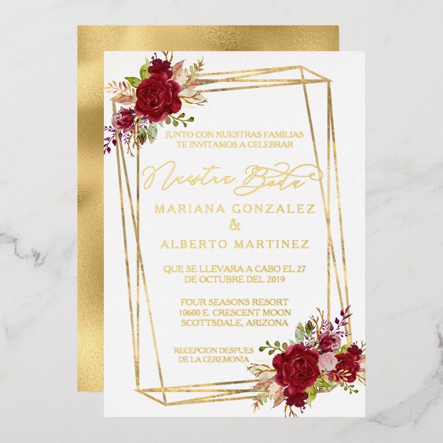 Invitación Con Relieve Metalizado Nuestra Boda, la verdadera Boda del oro (Anverso/Reverso)