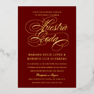 Invitación Con Relieve Metalizado Nuestra Boda Maroon Gold