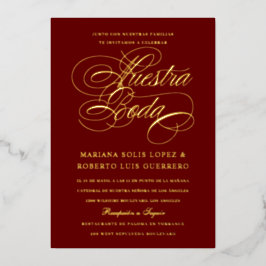 Invitación Con Relieve Metalizado Nuestra Boda Maroon Gold