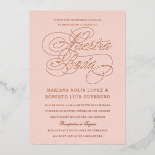 Invitación Con Relieve Metalizado Nuestra Boda Rosa Gold