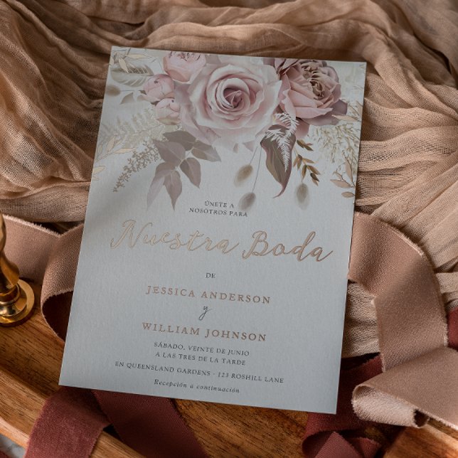 Invitación Con Relieve Metalizado Nuestra Boda Rosa Gold, Boda española (Subido por el creador)