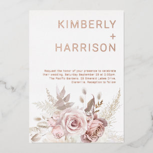 Invitación Con Relieve Metalizado Nuestra maravillosa boda: Rosa dorado y floral ros