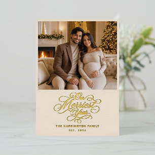 Invitación Con Relieve Metalizado Nuestra Navidad más alegre Foto familiar de Navida