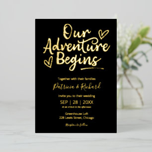 Invitación Con Relieve Metalizado Nuestro Aventura Comienza Boda Chic Rústico