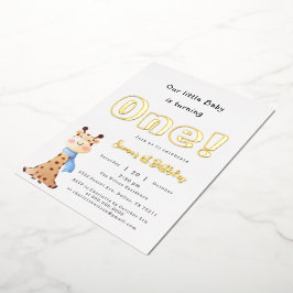 Invitación Con Relieve Metalizado Nuestro bebé cumple un lindo cumpleaños