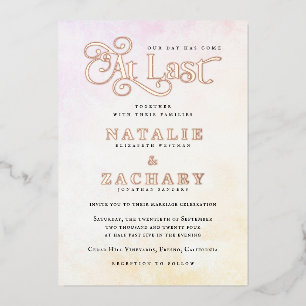 Invitación Con Relieve Metalizado Nuestro Día Ha Llegado Por Fin Boda Gold
