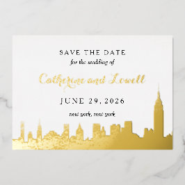 Invitación Con Relieve Metalizado Nueva York Silueta Dorada Papel de Estaño para Anu