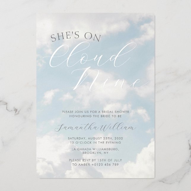 Invitación Con Relieve Metalizado Nueve nubes nubes nubladas azul cielo moderno duch (Anverso)
