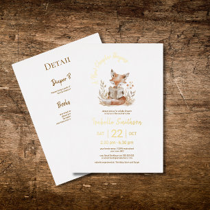 Invitación Con Relieve Metalizado Nuevo capítulo comienza libro baby shower código Q