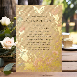 Invitación Con Relieve Metalizado Nuevo Pastel Font Dusty Glam Rosa Quinceanera