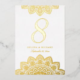 Invitación Con Relieve Metalizado Número de mesa de boda con mandala de oro elegante