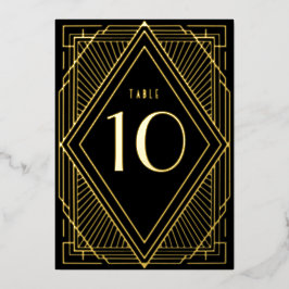 Invitación Con Relieve Metalizado Número de mesa de boda de diamante negro Art Deco