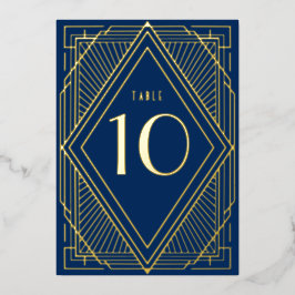 Invitación Con Relieve Metalizado Número de mesa de boda de oro naval con diamante A