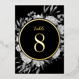 Invitación Con Relieve Metalizado Número de mesa de boda floral acuarela dorado negr