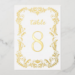 Invitación Con Relieve Metalizado Números de mesa con borde de boceto floral boho or