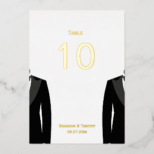 Invitación Con Relieve Metalizado Números de mesa con hoja de oro real para boda gay
