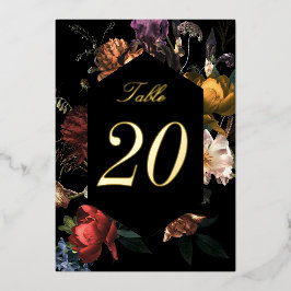 Invitación Con Relieve Metalizado Números de Mesa con Hoja de Rosa Floral Romántica
