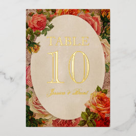 Invitación Con Relieve Metalizado Números de mesa con rosas románticas victorianas c