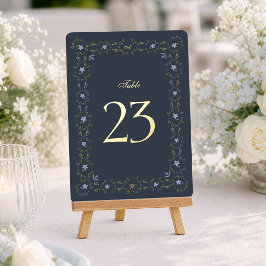 Invitación Con Relieve Metalizado Números de mesa de azul polvoriento folk con lámin