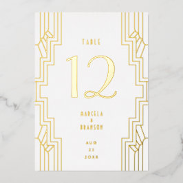 Invitación Con Relieve Metalizado Números de mesa de boda de hierro Art Deco dorado