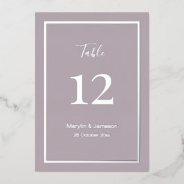Invitación Con Relieve Metalizado Números de mesa de boda minimalista simple malva