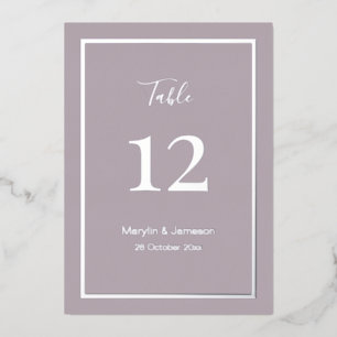 Invitación Con Relieve Metalizado Números de mesa de boda minimalista simple malva